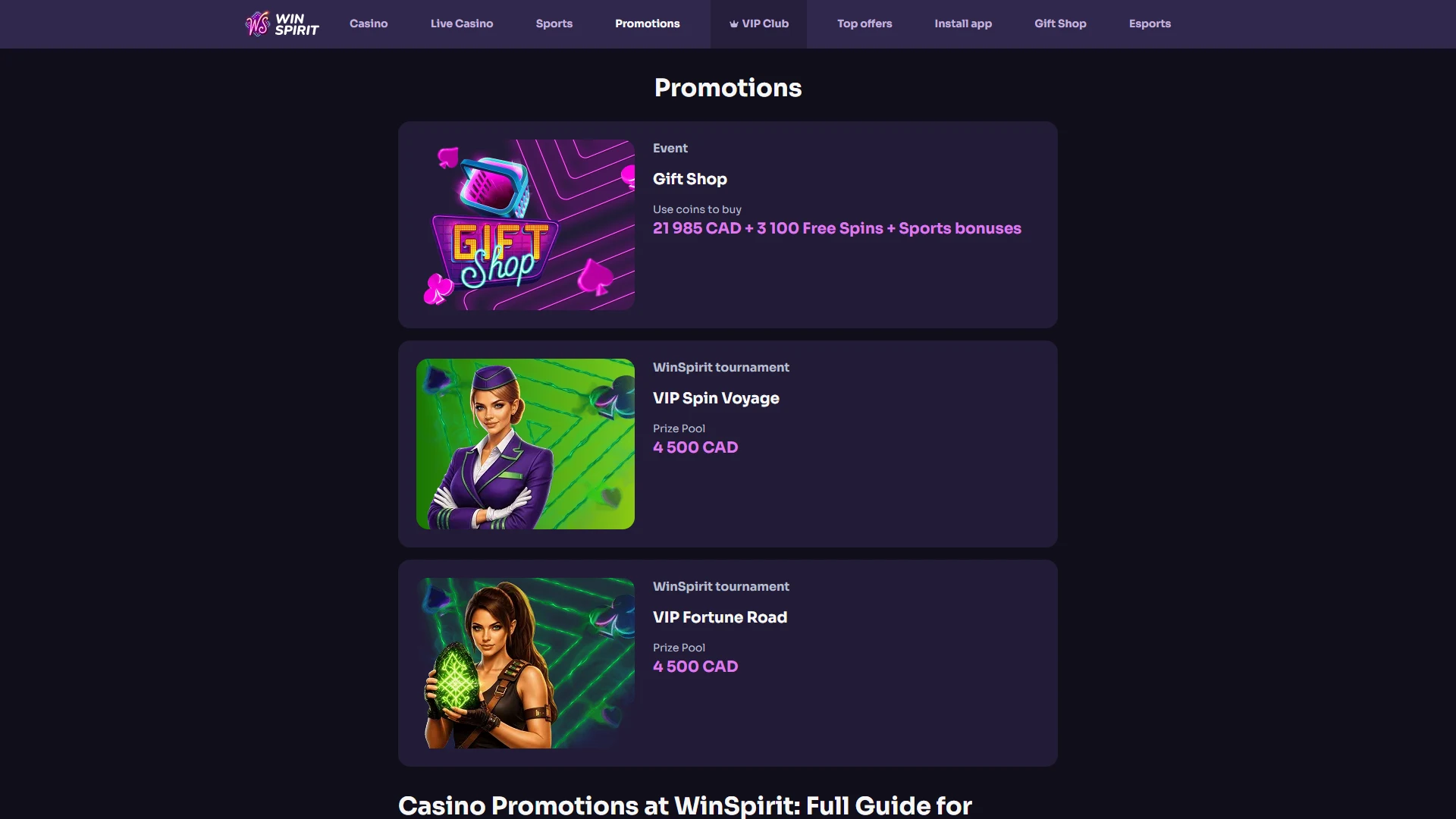 Current WinSpirit bonus offers